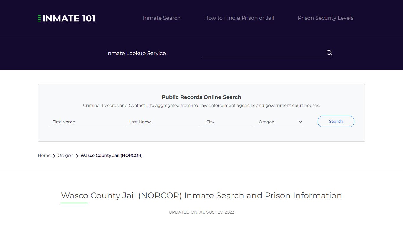 Wasco County Jail (NORCOR) Inmate Search, Visitation, Phone no ...